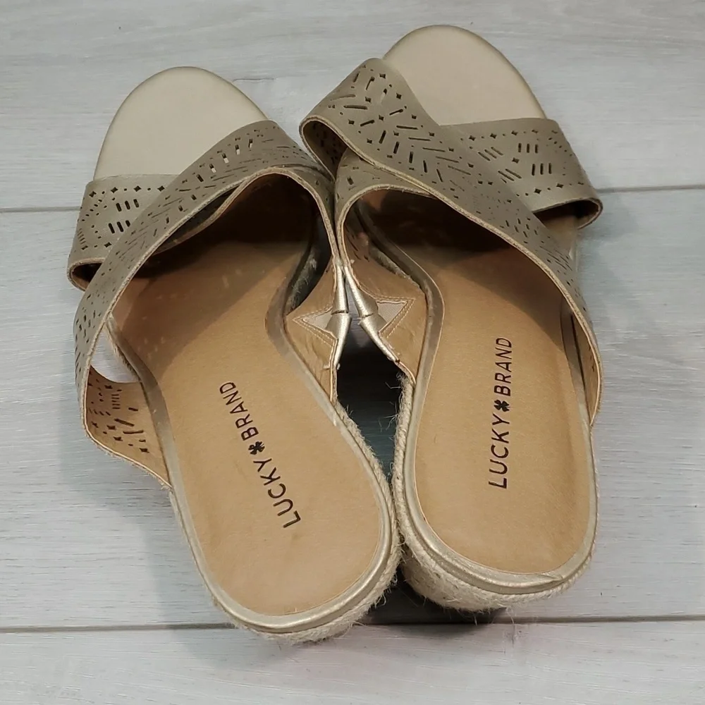 NEW Lucky Brand Womens Keela Leather Sandals Wedge Shoes sz 10M
